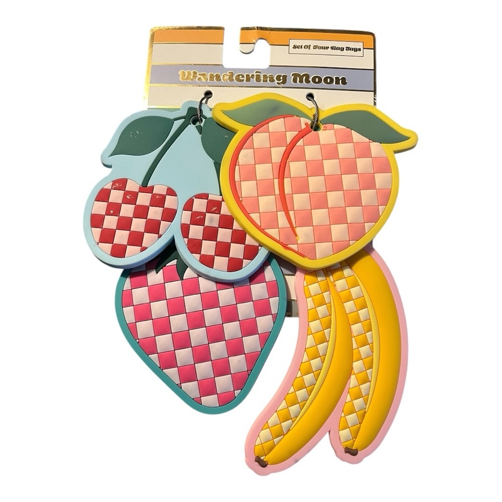 Wandering Moon Fruit Luggage Tags – Set of 4 PVC Travel Bag Tags
